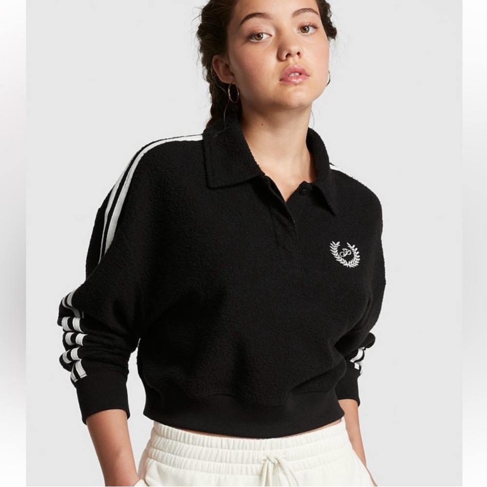 VICTORIA'S SECRET PINK FLEECE CROPPED POLO SWEATSHIRT. NWT